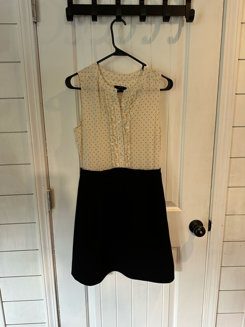 J. Crew Cream Polka Dot Ruffle Bodice with Black Skirt Dress